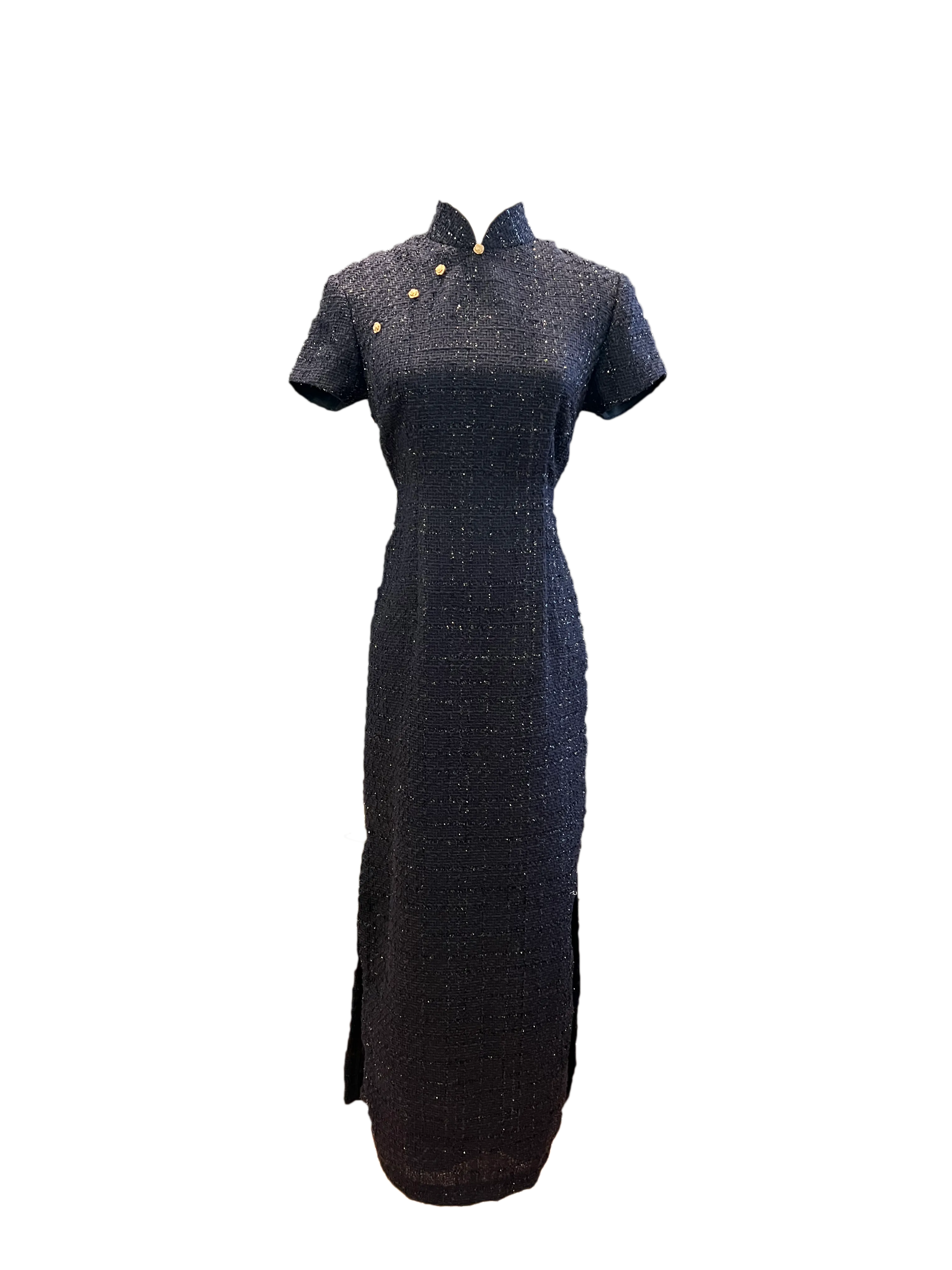 Black Sparkling Tweed Cheongsam