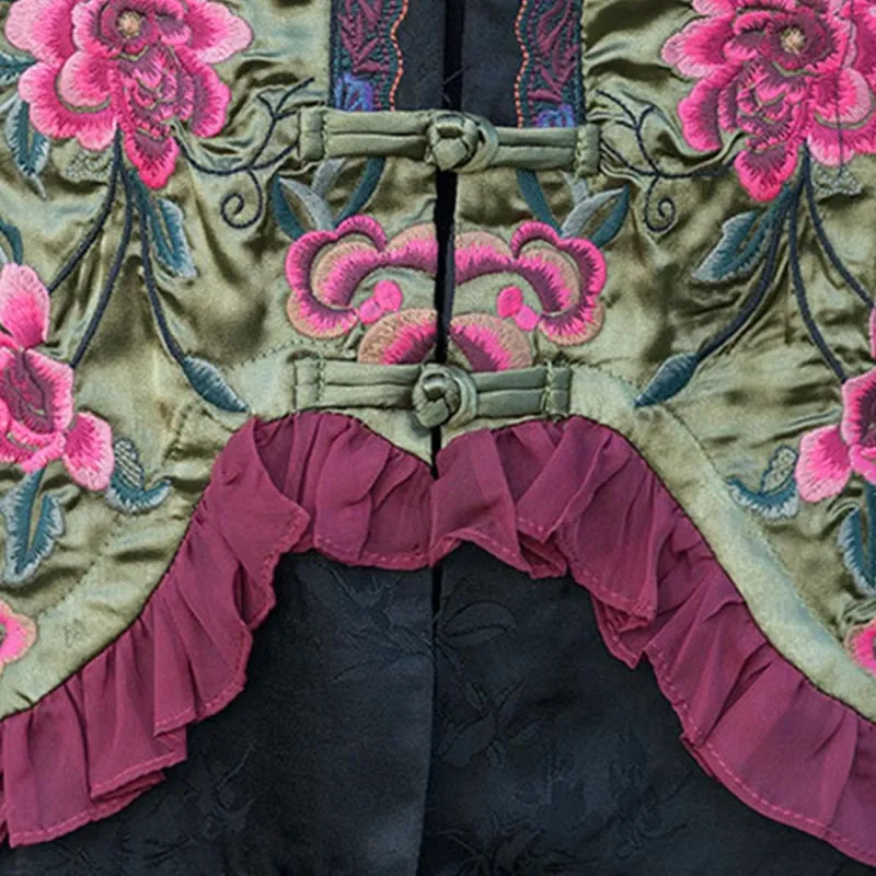 Buddha Stones Vintage Embroidery Flower Pattern Tang Suit Design Vest