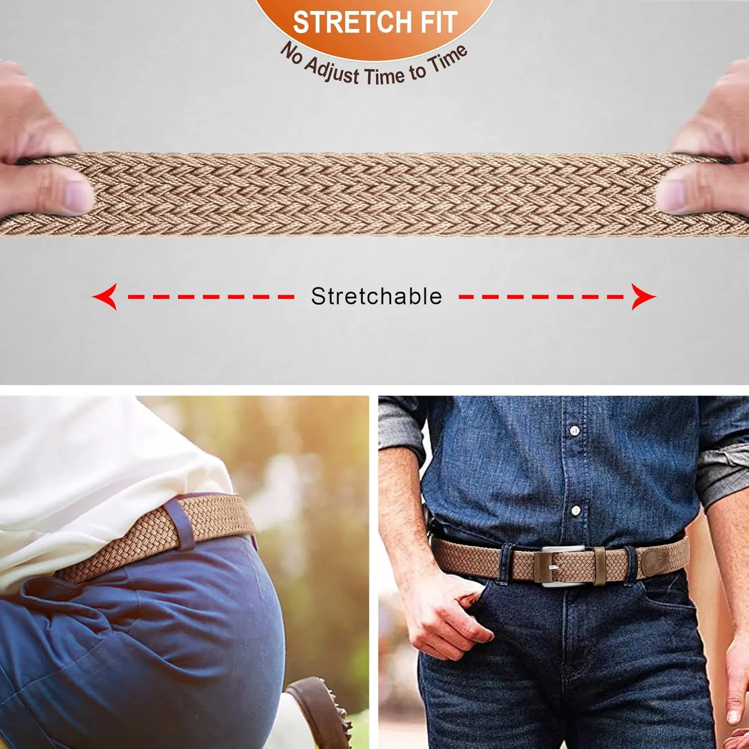 BULLIANT Stretch Belt Men,Mens Gift Woven Braided Web Belt 1 3/8 for Golf Casual Pants Shirts Jeans