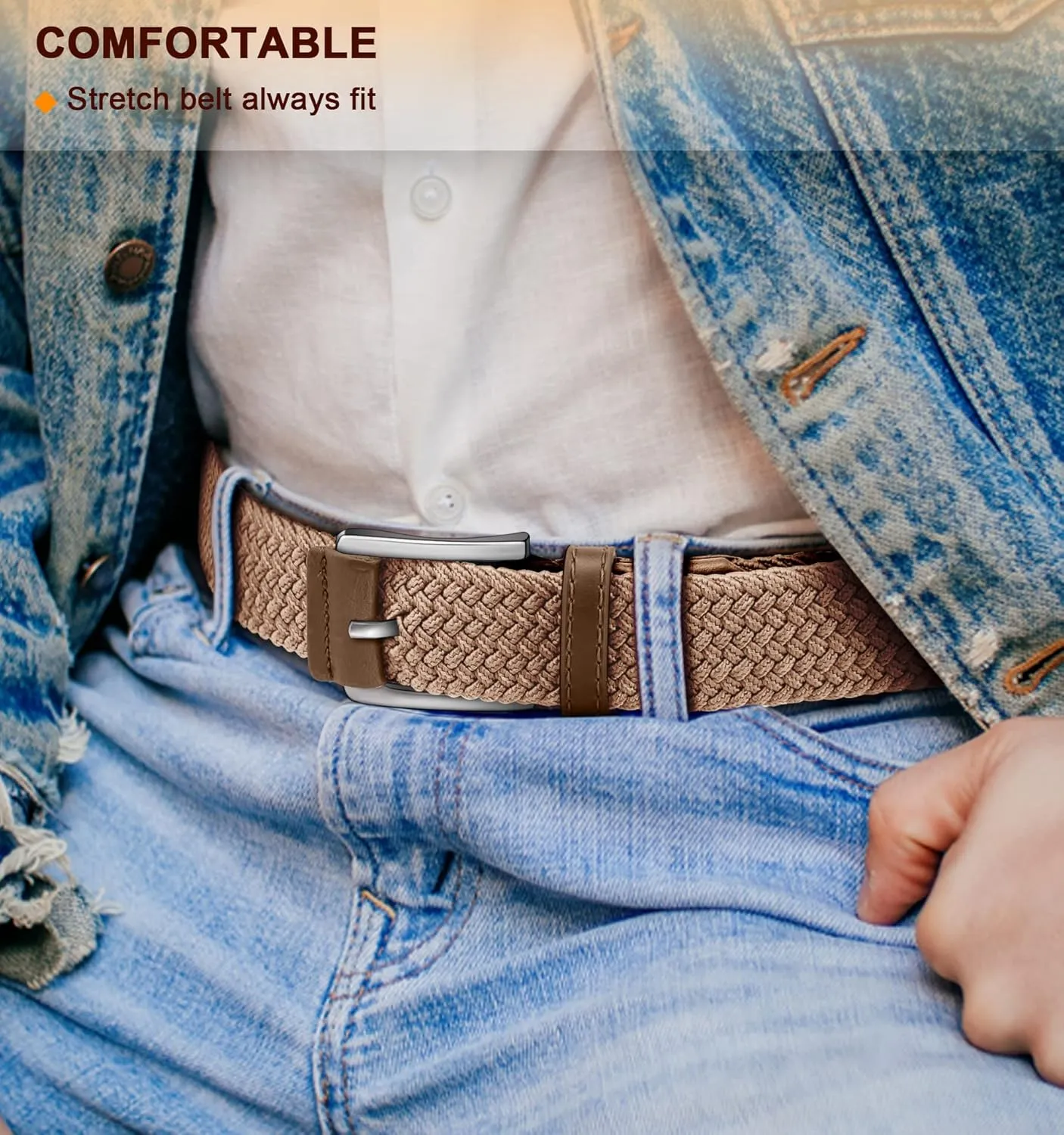 BULLIANT Stretch Belt Men,Mens Gift Woven Braided Web Belt 1 3/8 for Golf Casual Pants Shirts Jeans