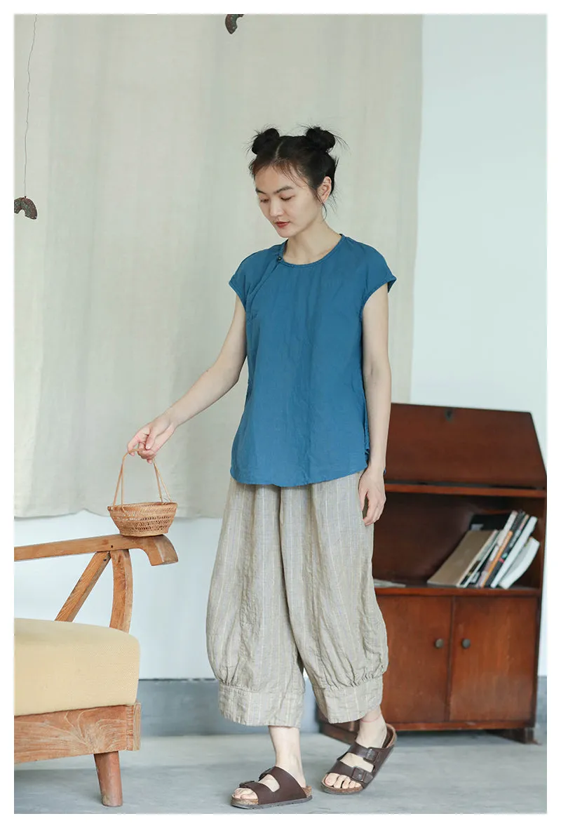 Cap Sleeve Cheongsam Top (Blue)