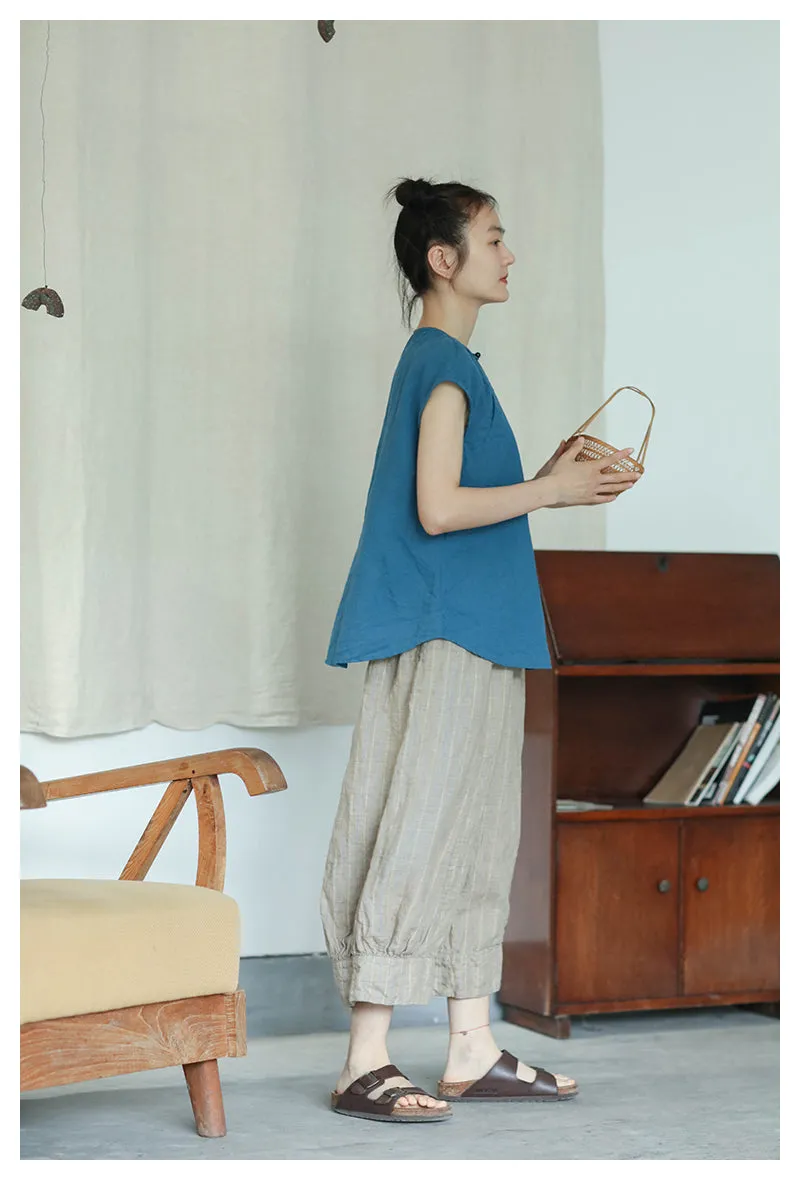 Cap Sleeve Cheongsam Top (Blue)