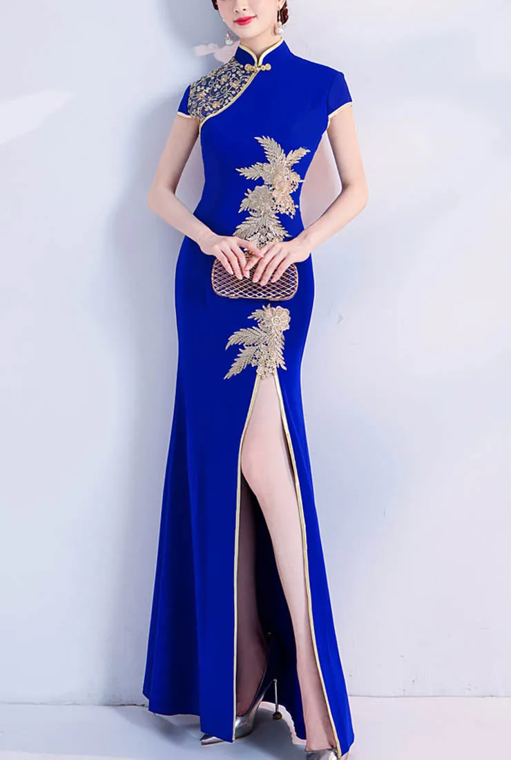 Cheongsam Style Embroidered Maxi Prom Formal Dress