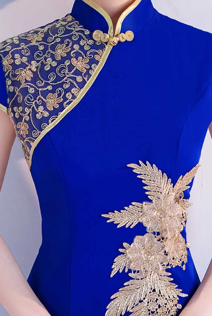 Cheongsam Style Embroidered Maxi Prom Formal Dress