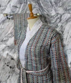Chevron Kimono Bathrobe - Blue, Orange, Gray, White