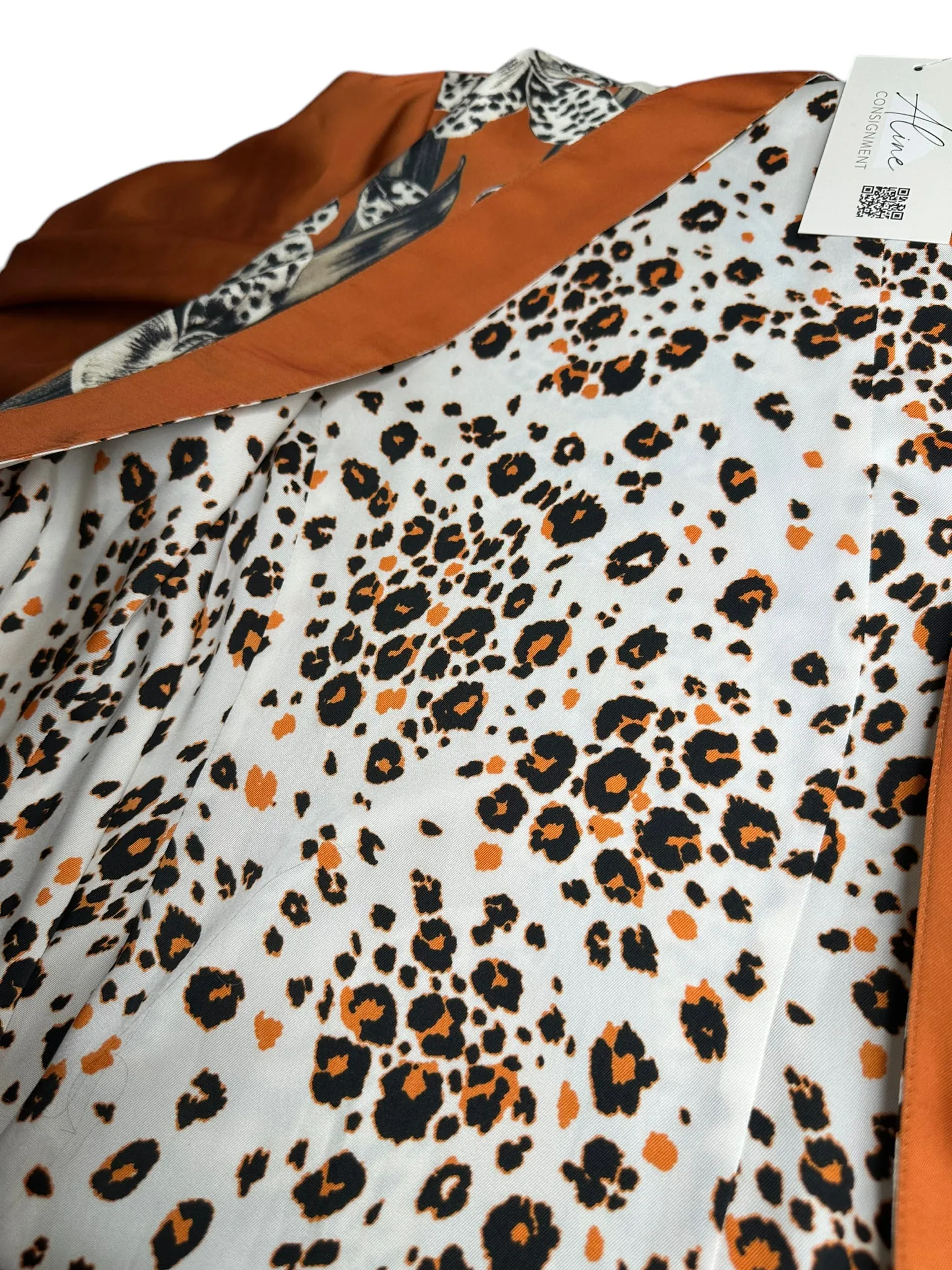 chicos Orange Satin Leopard Floral Print Kimono Size L