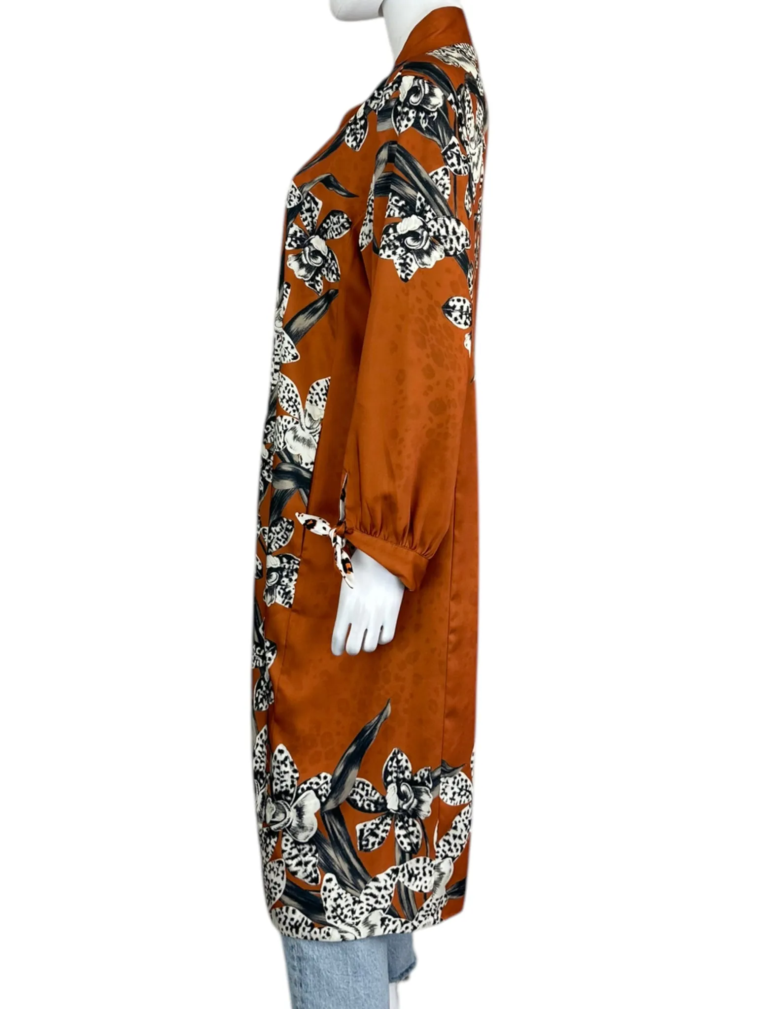 chicos Orange Satin Leopard Floral Print Kimono Size L