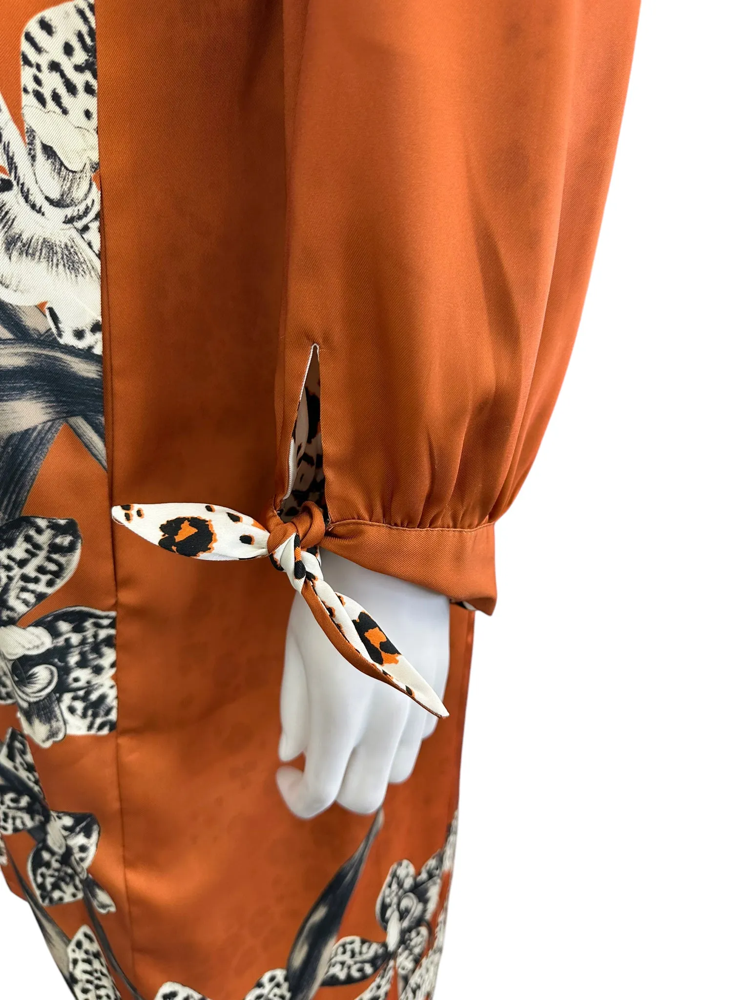 chicos Orange Satin Leopard Floral Print Kimono Size L