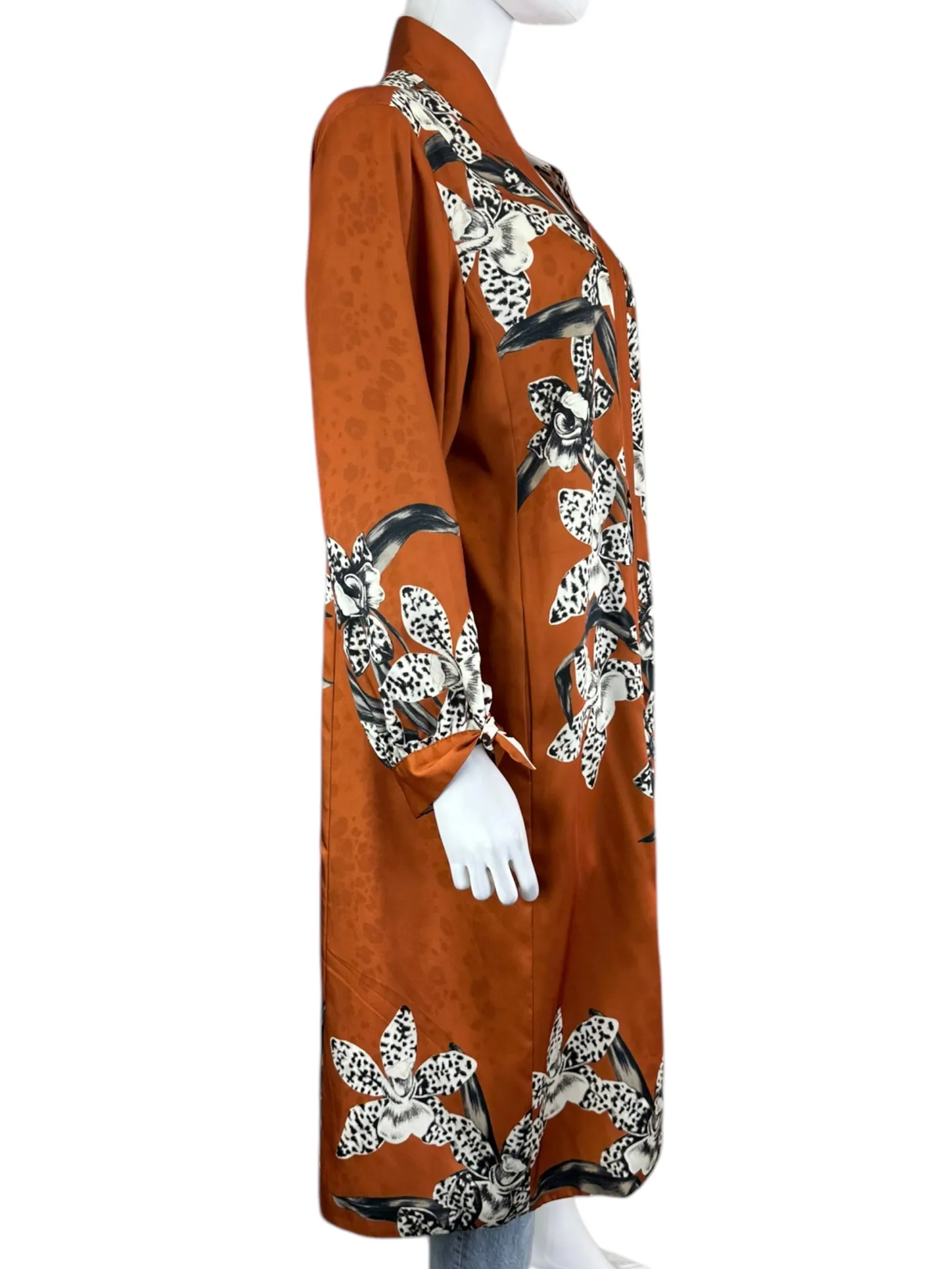 chicos Orange Satin Leopard Floral Print Kimono Size L