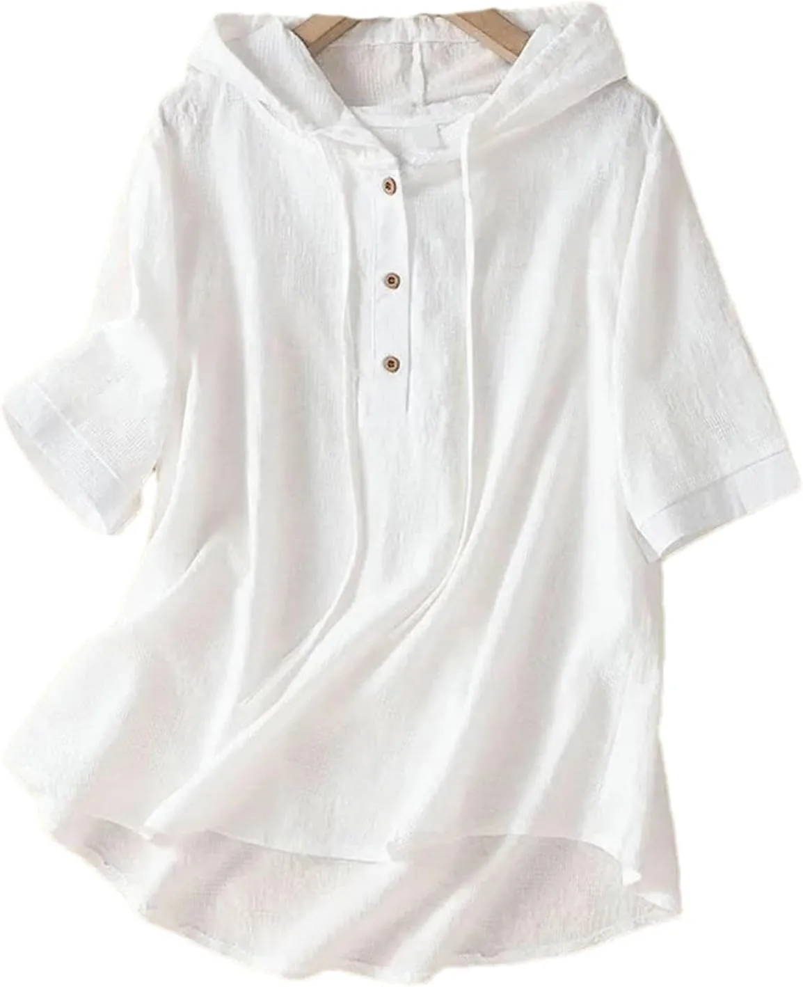 Chinese Style Casual Short-Sleeved Embroidered Cotton and Linen Shirt Women's Summer Hooded top Trend