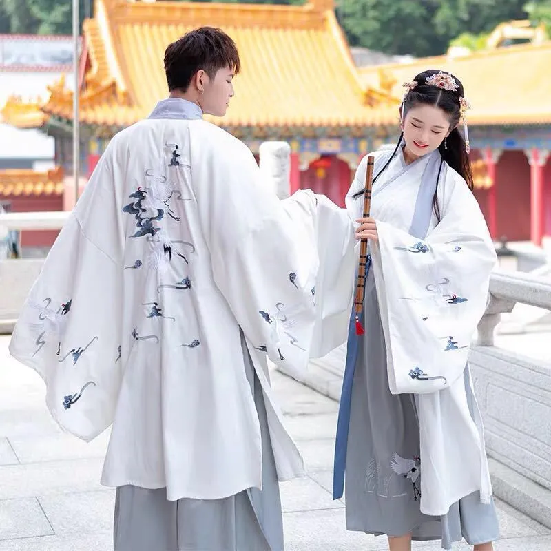 Chinese Traditional Dress Autumn White Hanfu Waist Three-Piece Suit