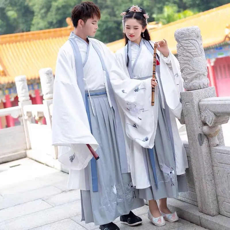 Chinese Traditional Dress Autumn White Hanfu Waist Three-Piece Suit