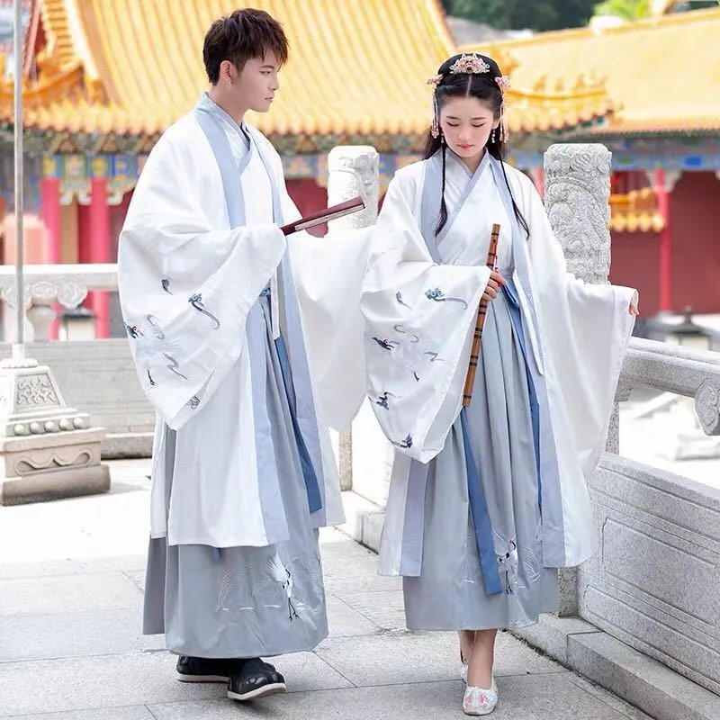 Chinese Traditional Dress Autumn White Hanfu Waist Three-Piece Suit