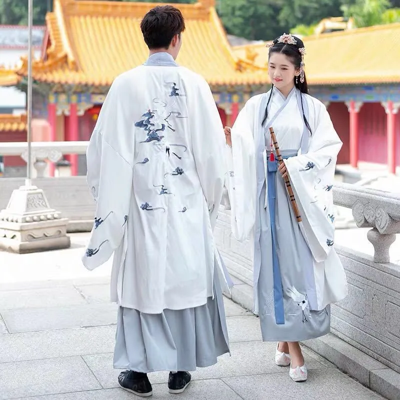 Chinese Traditional Dress Autumn White Hanfu Waist Three-Piece Suit