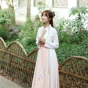 Chinese Traditional Dress Waist Cross Collar Embroidered Fresh Elegant Daily Dress