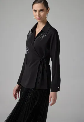 Choice Crystal Embellished Wrap Kimono Black