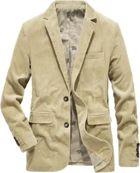 chouyatou Men's Vintage Casual Work Wear Corduroy Suit Blazer Jacket Sport Coat