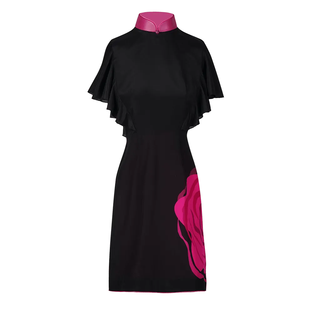 【CINÉMAROSE】100% Silk Cheongsam (Ruffle Sleeve)