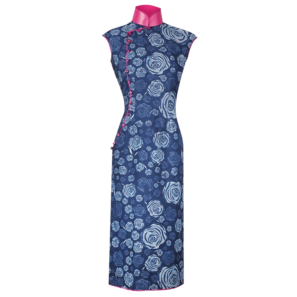 【CINÉMAROSE】Tencel® Eco-Denim Cheongsam (Cap Sleeve)