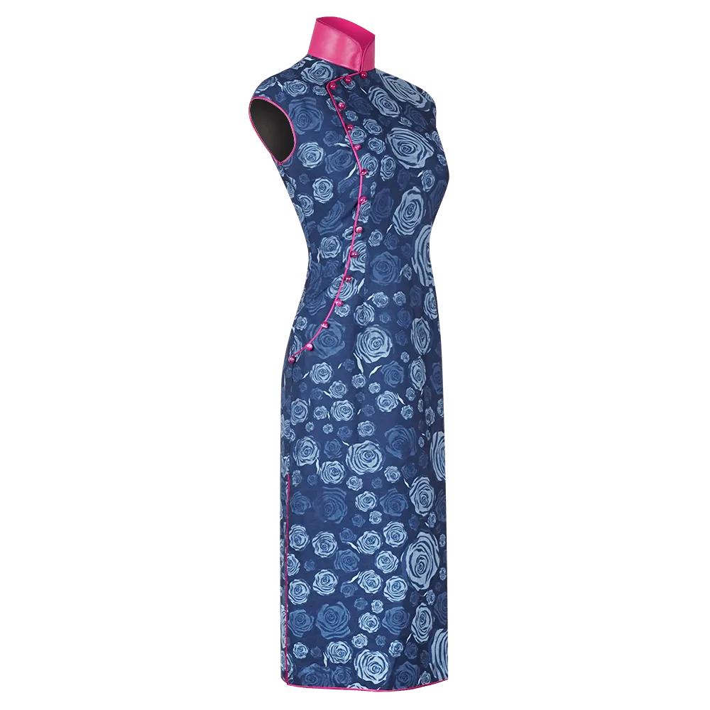 【CINÉMAROSE】Tencel® Eco-Denim Cheongsam (Cap Sleeve)