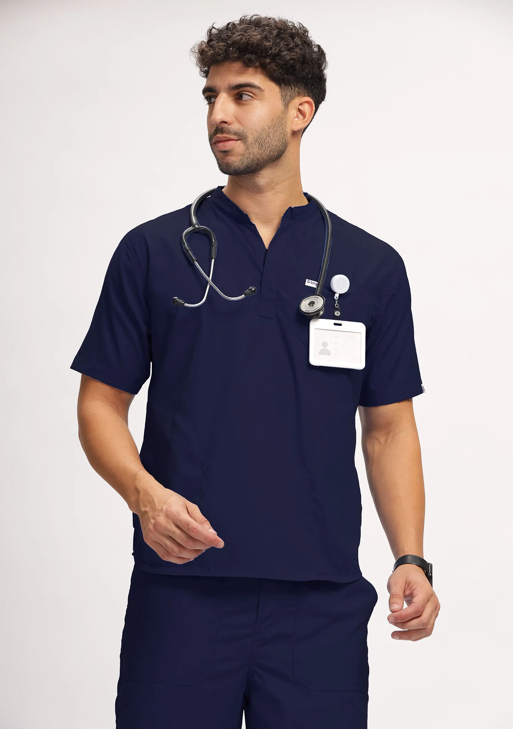Classic Men's Mandarin Collar (Navy) Scrub