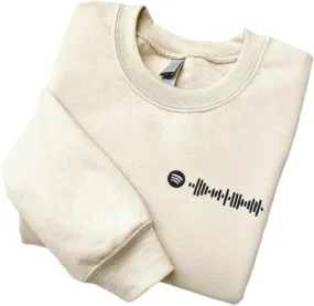 Custom Spotify Code Embroidered Hoodie Add Your Photo & Song Personalized Sweatshirt for Valentines Day