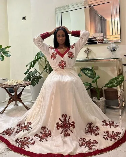Dark Red Shimena Habesha Dress Design Habesha Kemis