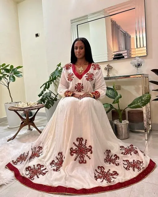 Dark Red Shimena Habesha Dress Design Habesha Kemis