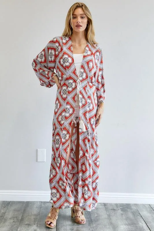 DAVI & DANI Printed Long Sleeve Loose Kimono