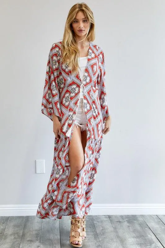 DAVI & DANI Printed Long Sleeve Loose Kimono