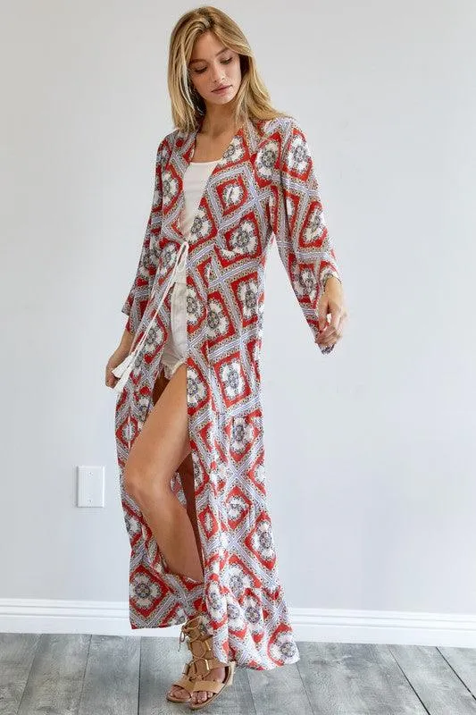 DAVI & DANI Printed Long Sleeve Loose Kimono