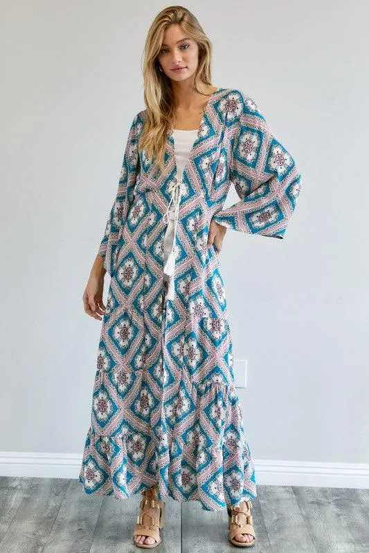 DAVI & DANI Printed Long Sleeve Loose Kimono