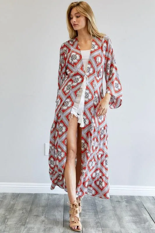 DAVI & DANI Printed Long Sleeve Loose Kimono