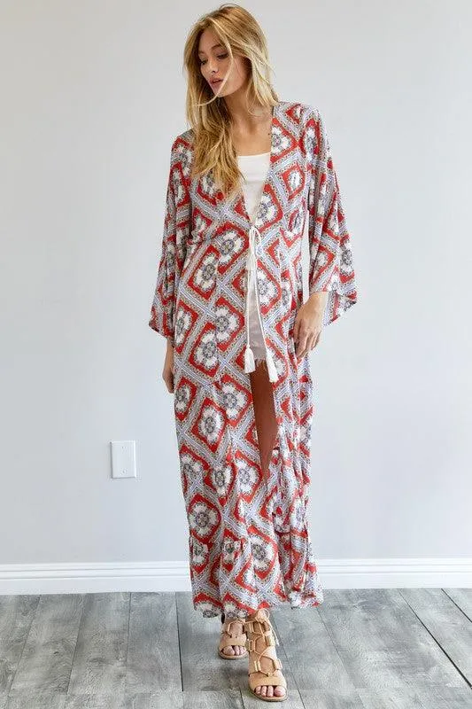 DAVI & DANI Printed Long Sleeve Loose Kimono