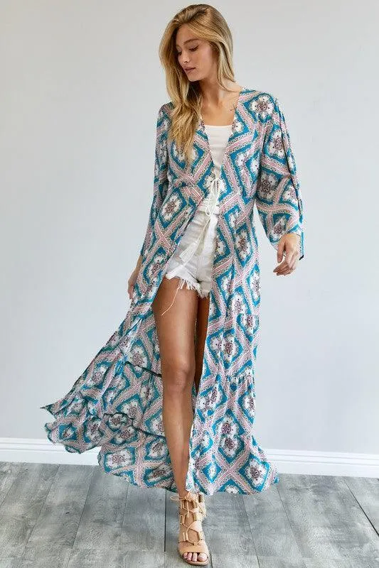 DAVI & DANI Printed Long Sleeve Loose Kimono