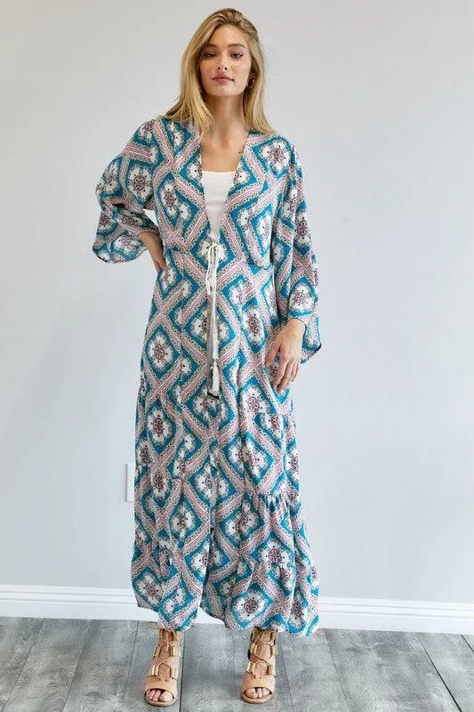 DAVI & DANI Printed Long Sleeve Loose Kimono