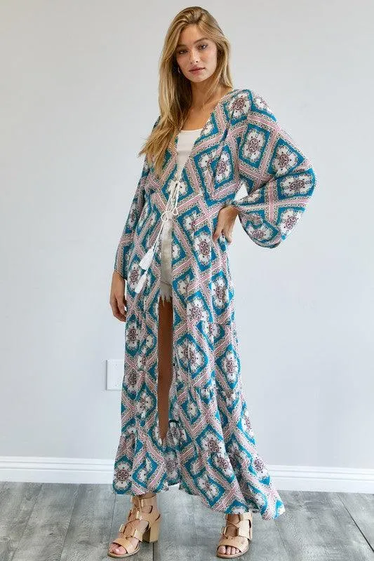 DAVI & DANI Printed Long Sleeve Loose Kimono