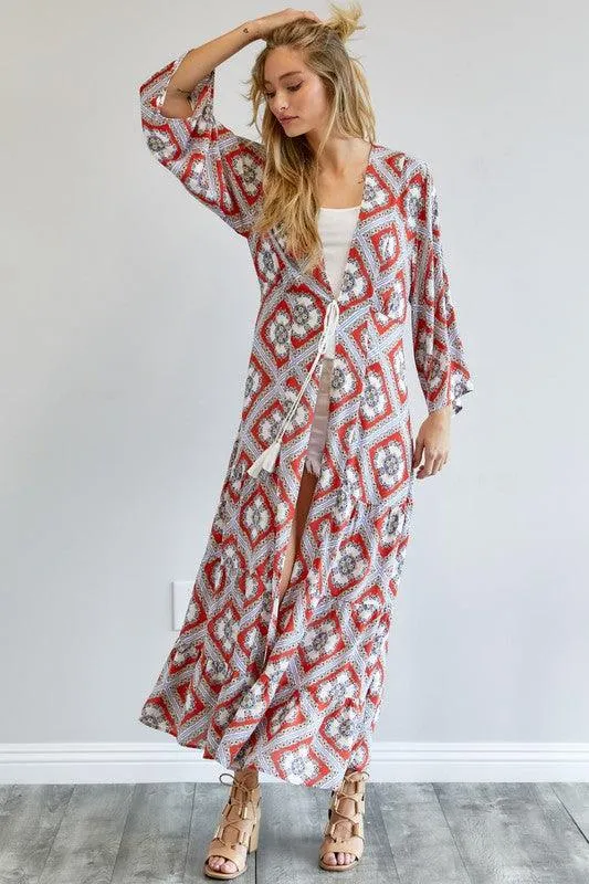 DAVI & DANI Printed Long Sleeve Loose Kimono