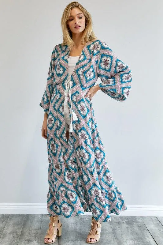 DAVI & DANI Printed Long Sleeve Loose Kimono