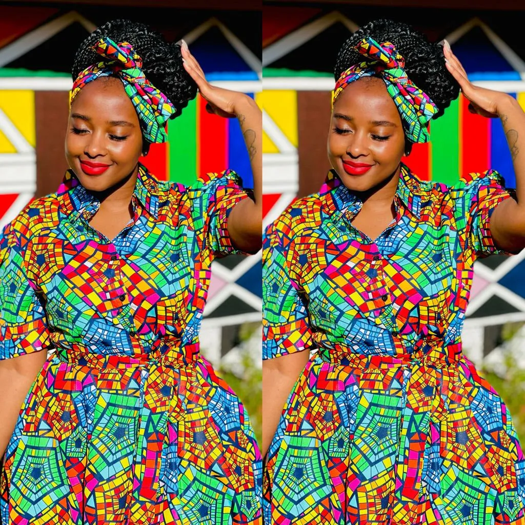 Deep V-Neck 3 Quarter Sleeve Ankara Dress