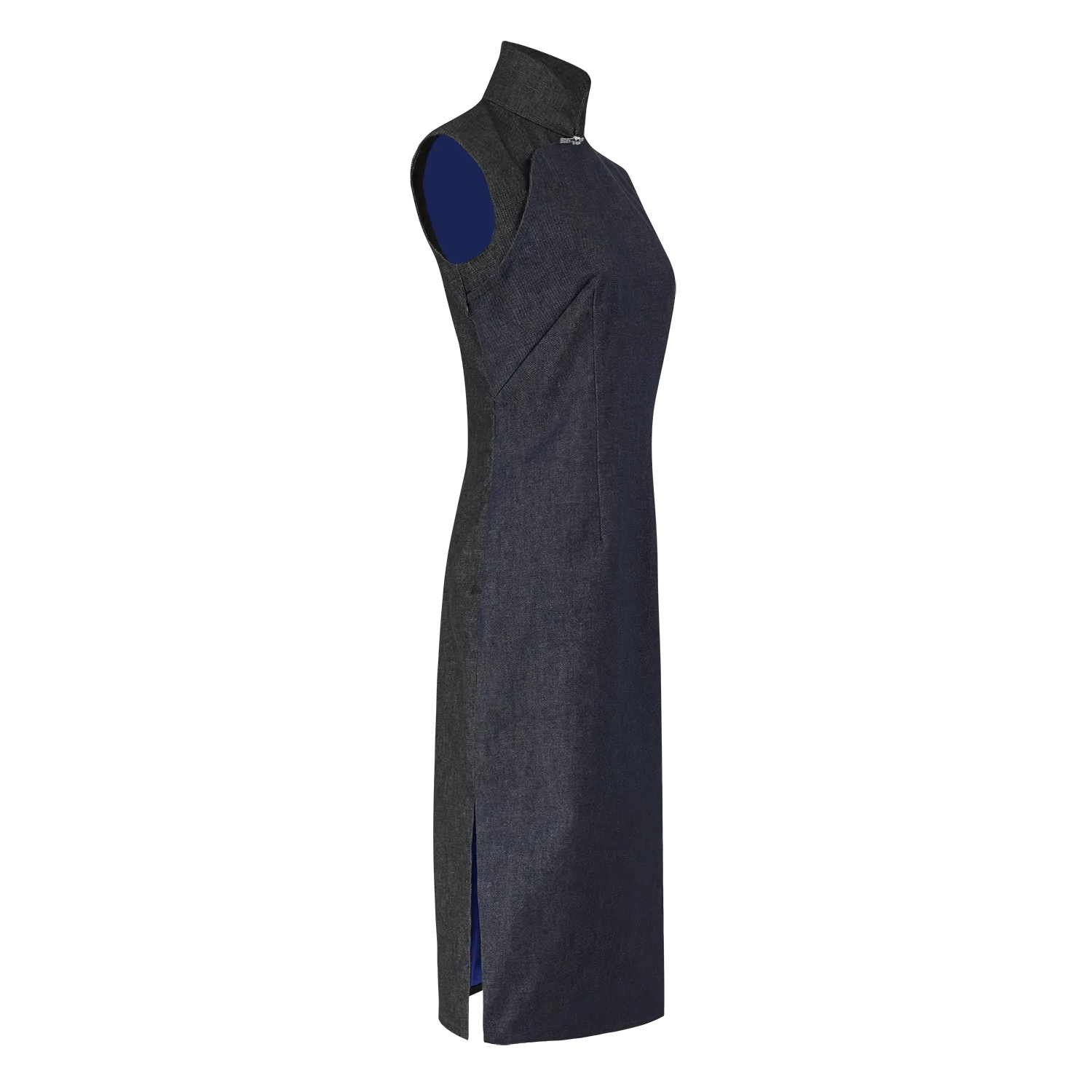 【DENIM】Navy & Black Modern Cheongsam with Braid Button Brooch (Sleeveless / Regular Fit)
