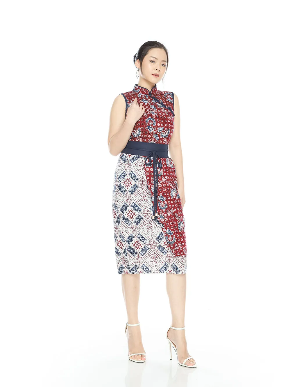 Dress Grey Block Obi Cheongsam