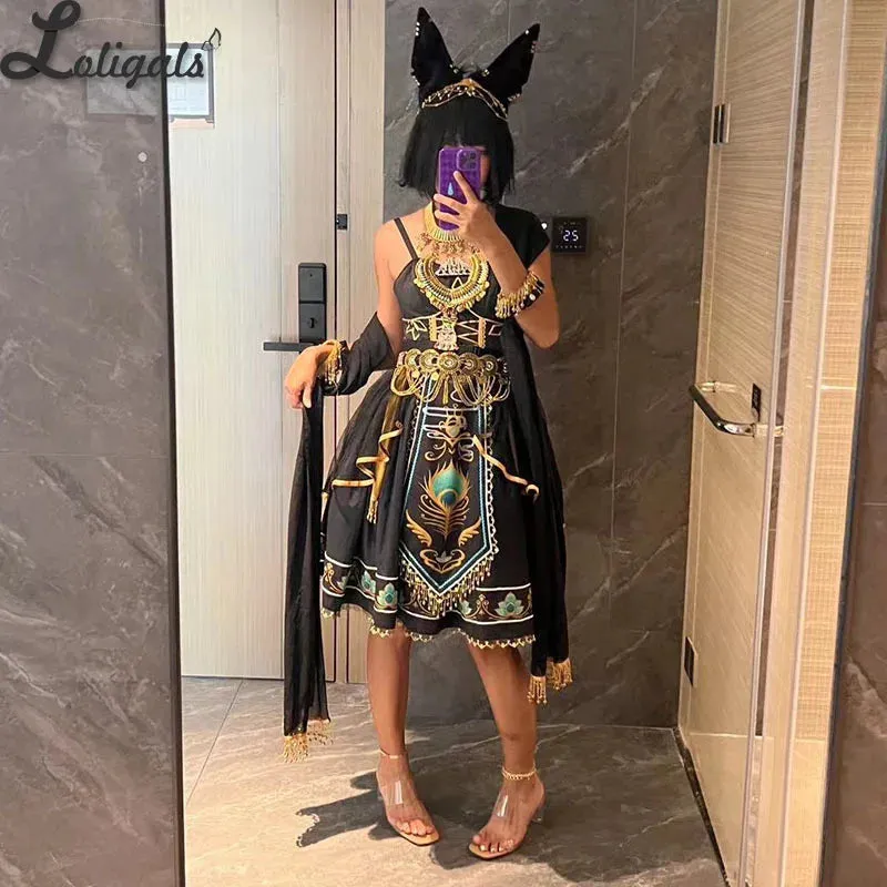 Egyptian Exotic Costume Ethnic Sleeveless Lolita Dress w. Shawls by Ocelot ~ Anubis