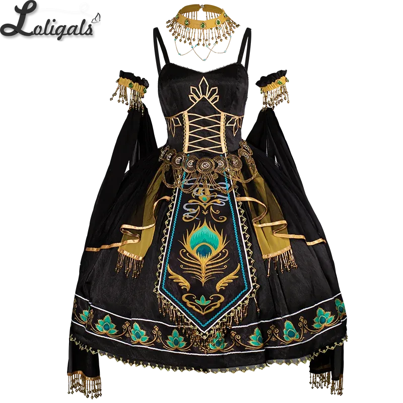 Egyptian Exotic Costume Ethnic Sleeveless Lolita Dress w. Shawls by Ocelot ~ Anubis
