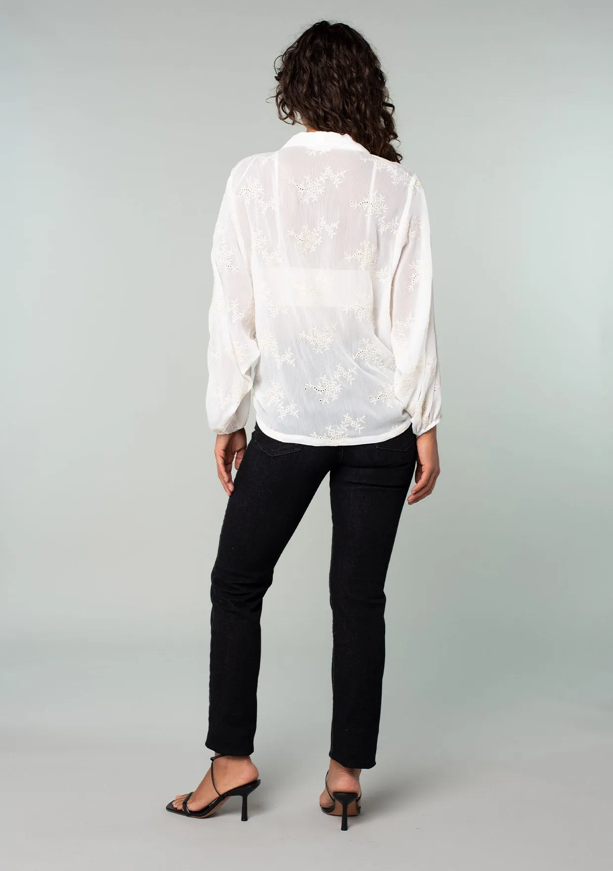 Embroidered Sheer Long Sleeve Tie Front Kimono Top