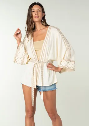 Embroidered Western Tie Front Kimono Top