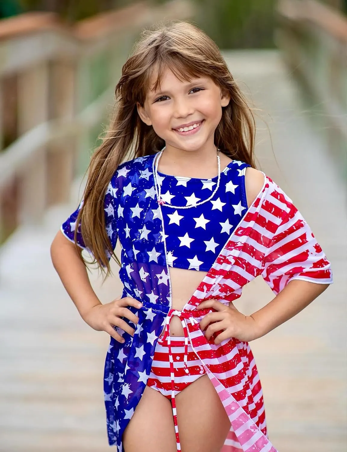 Enlifety Girls Swimsuit 3 Piece Bikini Bathing Suit Quick Dry Swimwear Sun Protection Cover-Up Sets 5-12 Years