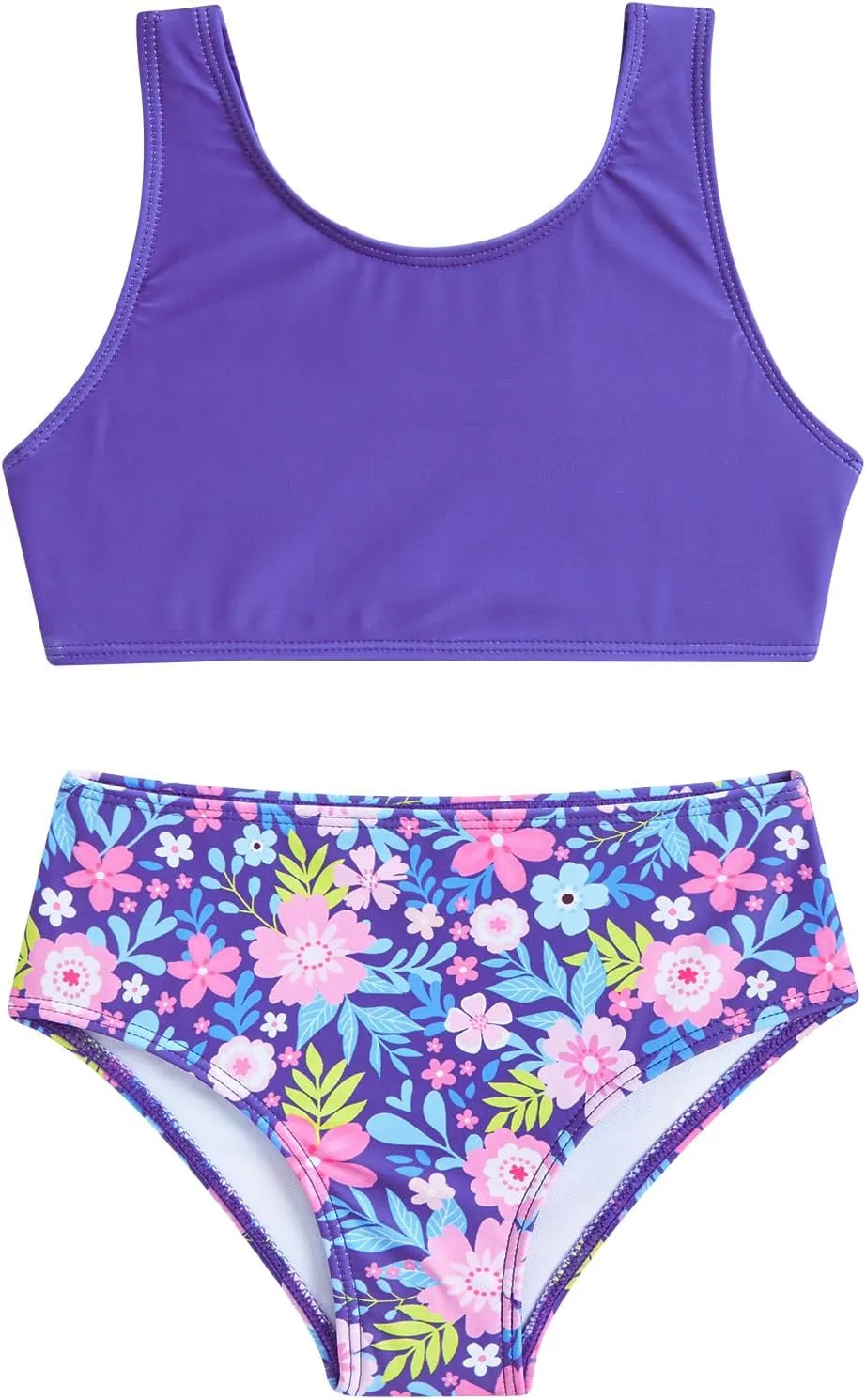 Enlifety Girls Swimsuit 3 Piece Bikini Bathing Suit Quick Dry Swimwear Sun Protection Cover-Up Sets 5-12 Years