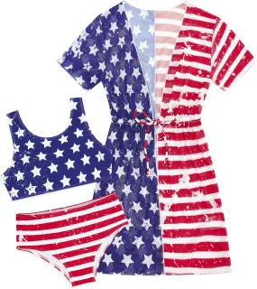 Enlifety Girls Swimsuit 3 Piece Bikini Bathing Suit Quick Dry Swimwear Sun Protection Cover-Up Sets 5-12 Years