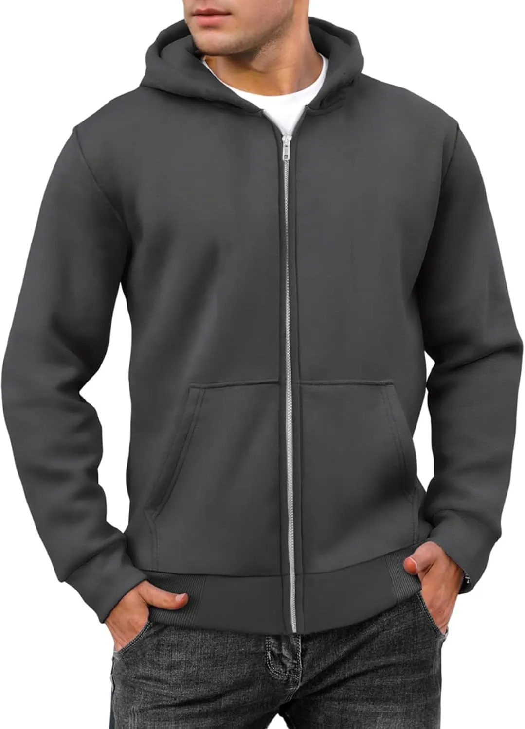 evzosrz Mens Full Zip Hoodies Fleece Lined Baggy Hooded Sweatshirts Casual Athletic Long Sleeve Pullover Hoodie with Pockets